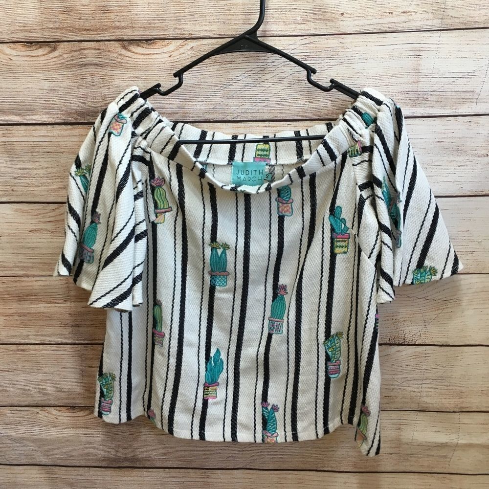 JUDITH MARCH CACTUS PRINT OFF-SHOULDER CROP TOP
